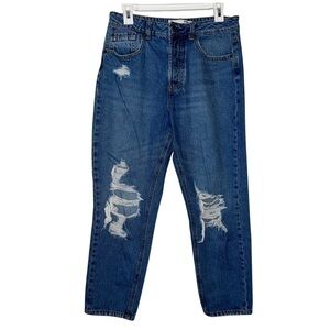 Stradivarius Distressed Button Fly Mom Jeans Size 8
